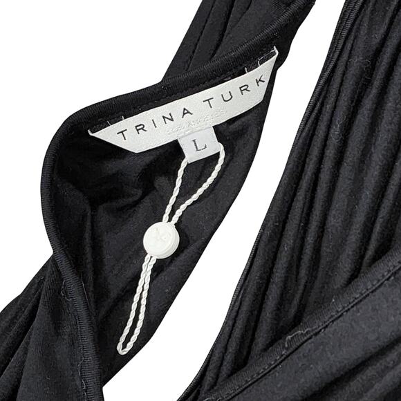 Trina Turk Halter Jumpsuit L Women Black Elastic Waist Sleeveless Resortwear NEW - Picture 3 of 9